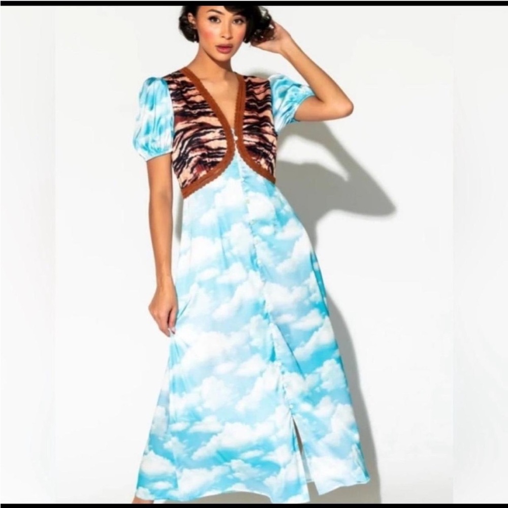 Dressed in LaLa animal print vest button up maxi dress cloud print duster
